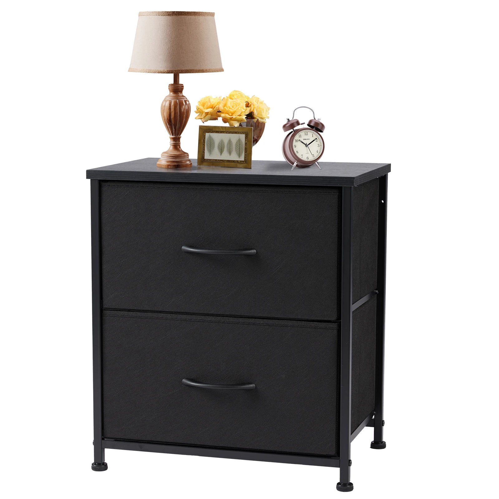 JHK Nightstand Bedside Table With Fabric Drawers And Storage