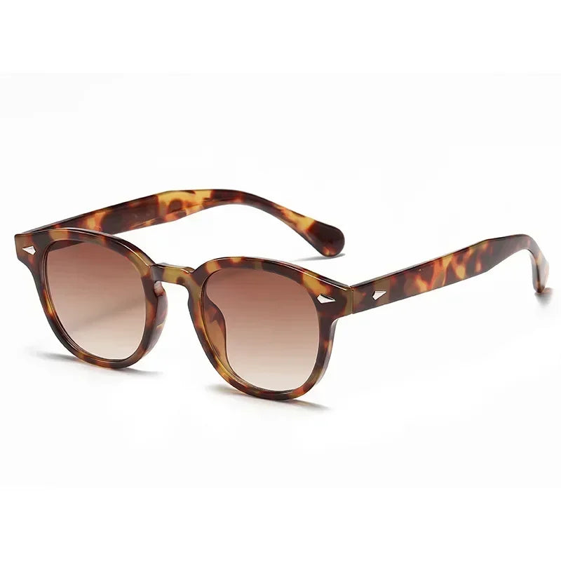 Retro Round Sunglasses Rivet Design UV400 Leopard Print