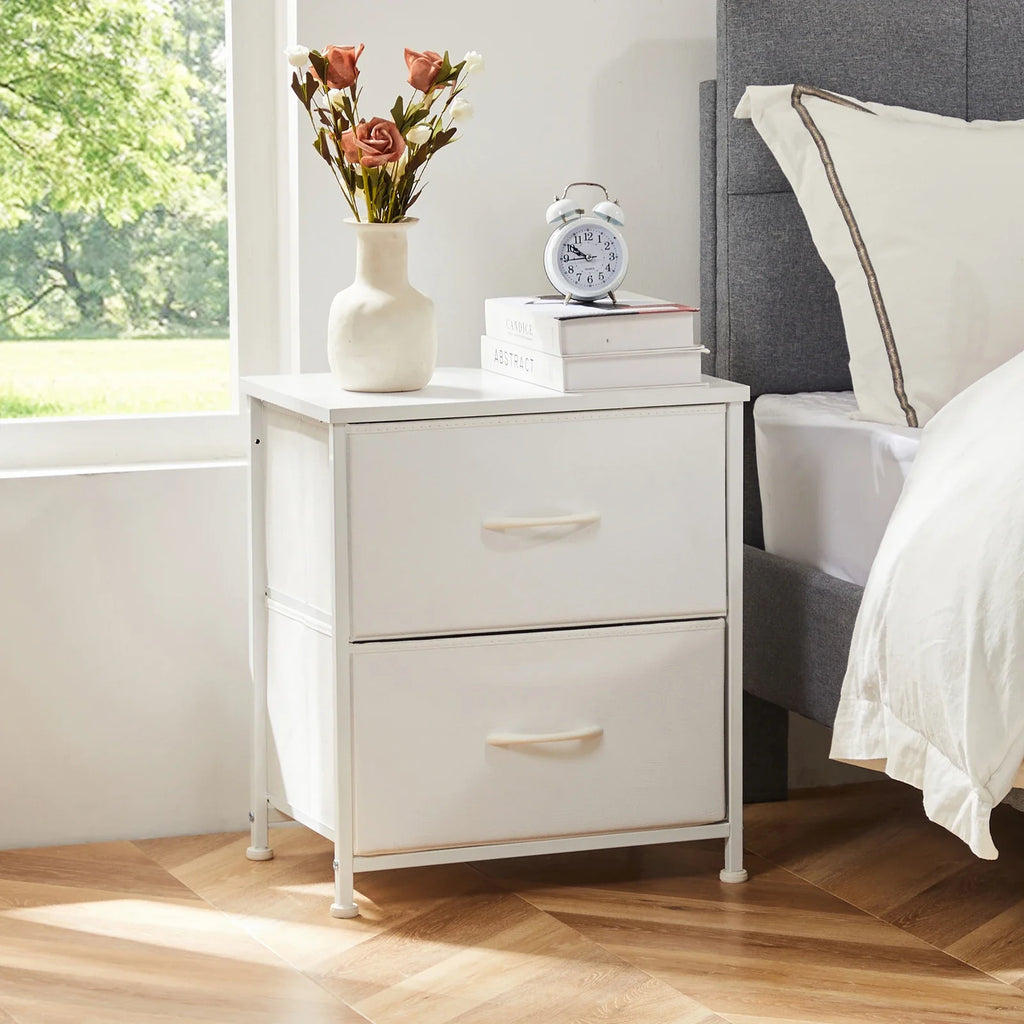 JHK Nightstand Bedside Table With Fabric Drawers And Storage