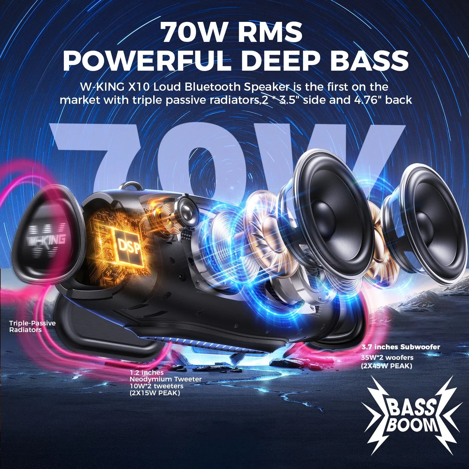 W-King X10 Bluetooth Speaker 120W Portable Waterproof Boombox