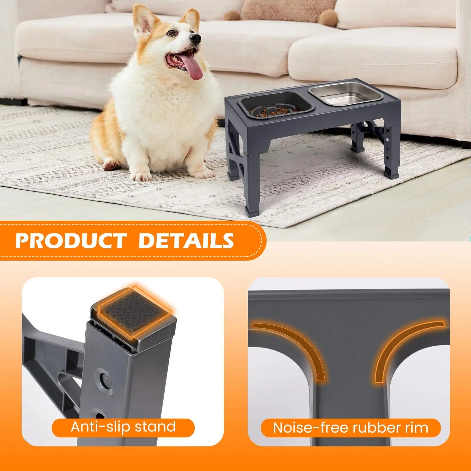 Non Slip Elevated Slow Feeder Dog Bowls With Foldable Stand