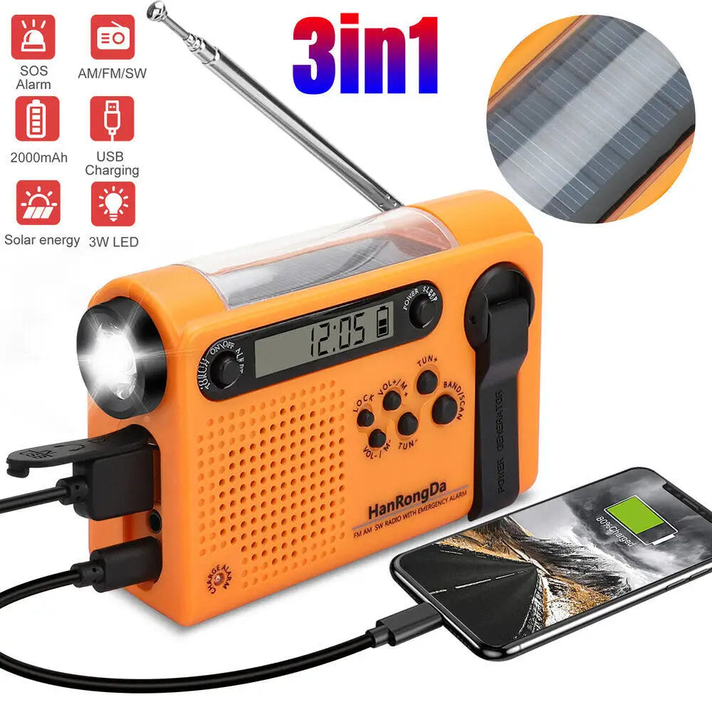 NNEOBA Solar Hand Crank Emergency Radio 3-in-1 Orange