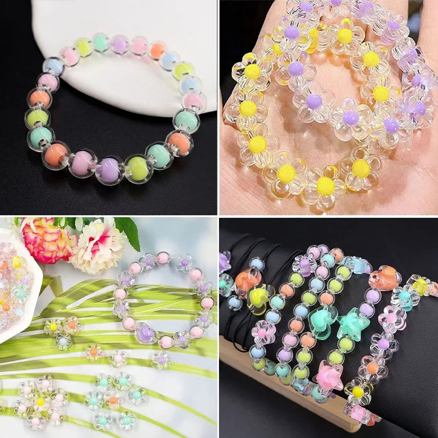 24-Grid Acrylic Beads Kit – Heart, Star & Flower Spacer Beads for Bracelets, Keychains & Jewelry Making