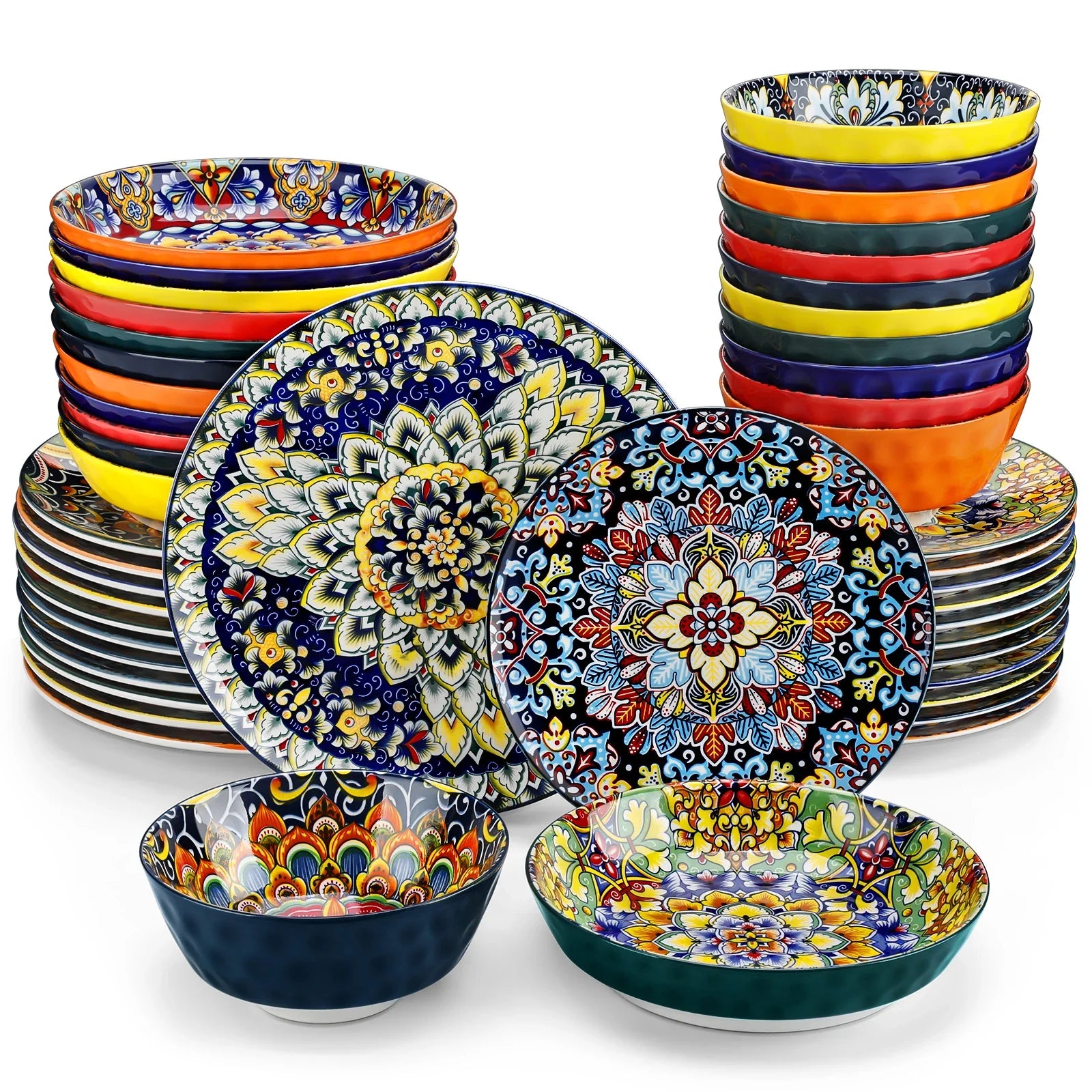 MALACASA Ceramic Dinnerware Set Bohemian Style For Six