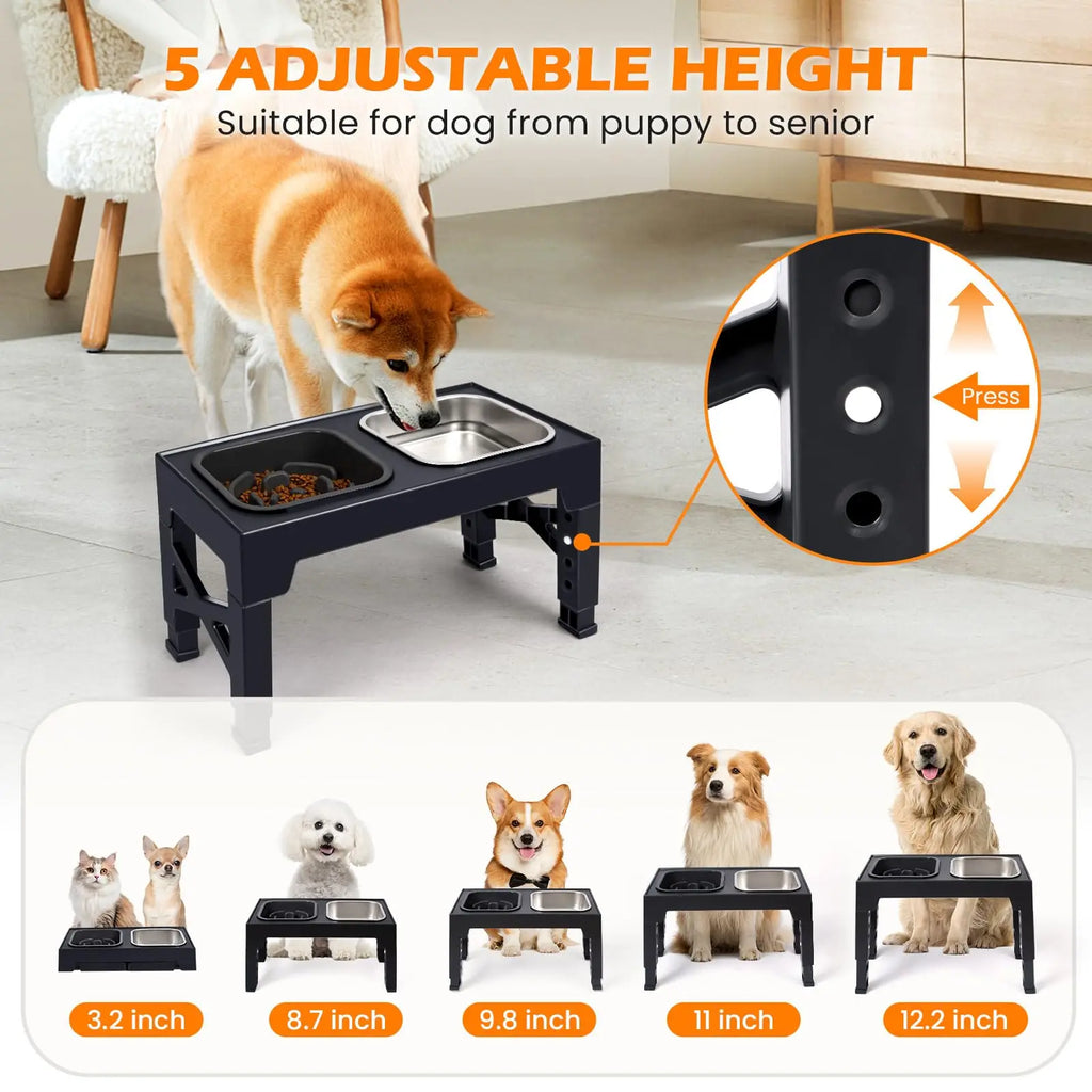 Non Slip Elevated Slow Feeder Dog Bowls With Foldable Stand