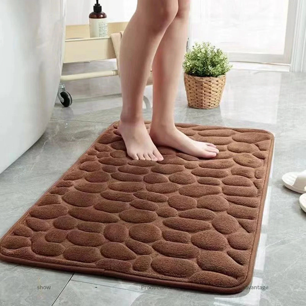 3D Cobblestone Bathroom Mat – Non-Slip Absorbent Quick-Dry Floor Rug