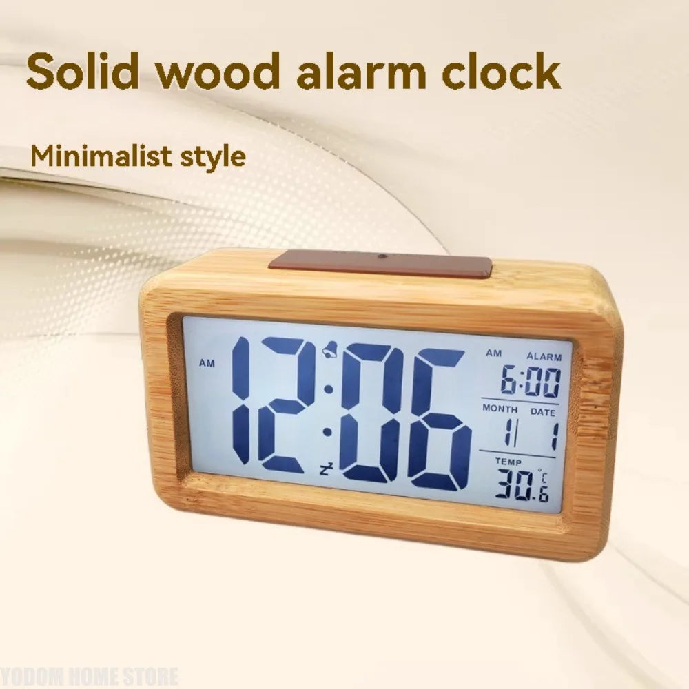 Wooden LED Digital Alarm Clock With Snooze Date Temperature