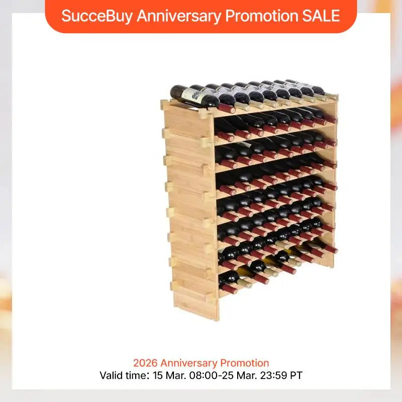 SucceBuy 8-Tier Bamboo Stackable Wine Rack Free Standing Storage