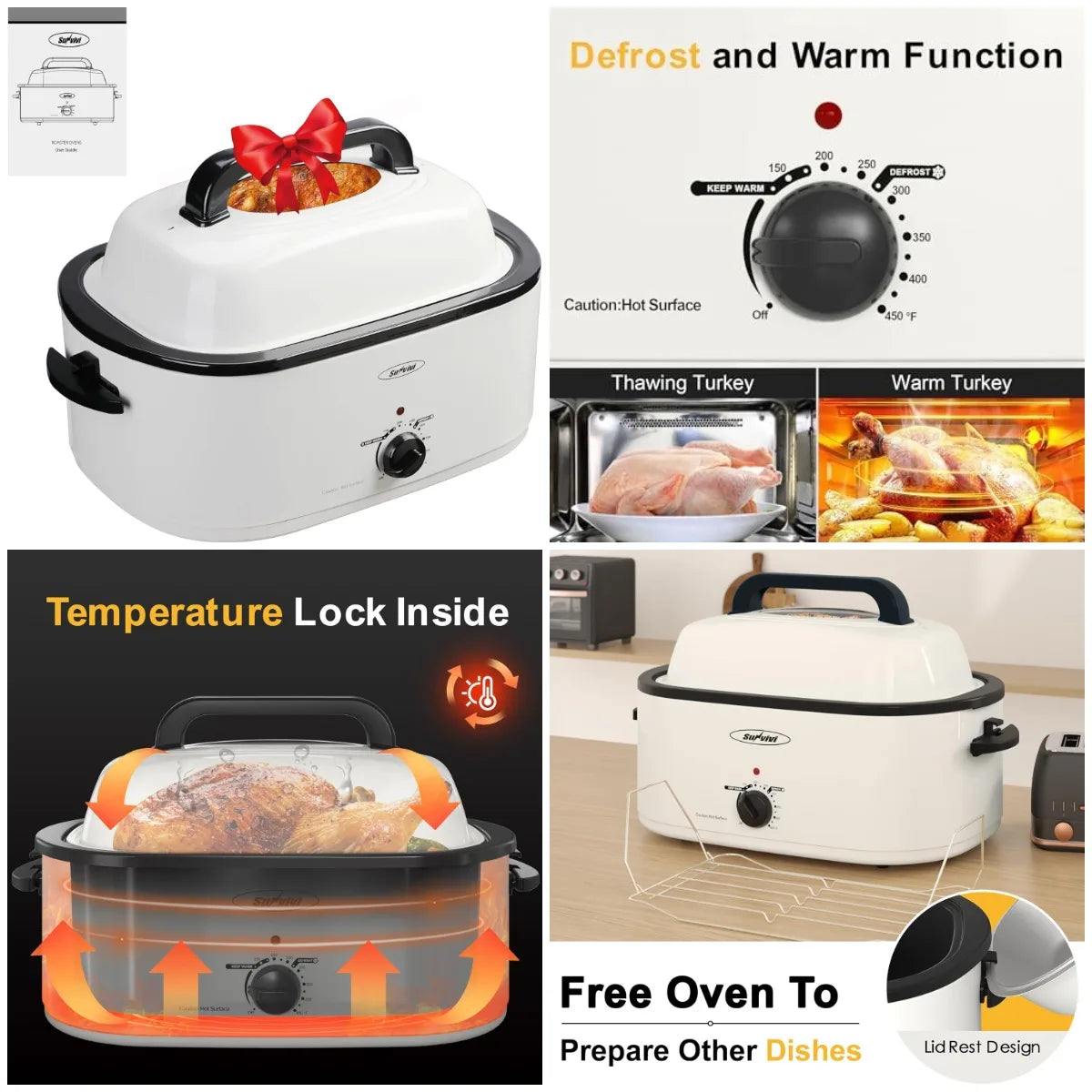 XMSJ Electric Roaster Oven With Viewing Lid Cool Touch Exterior
