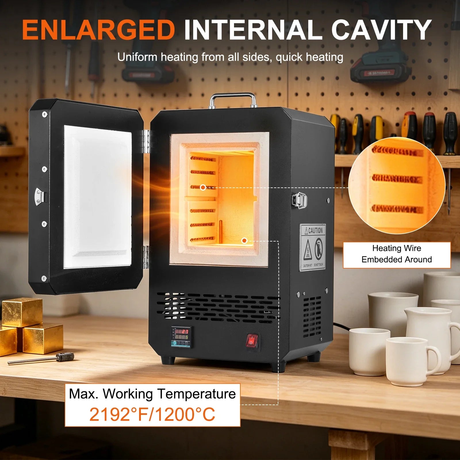 Electric Melting Furnace 1500W With PID Digital Control