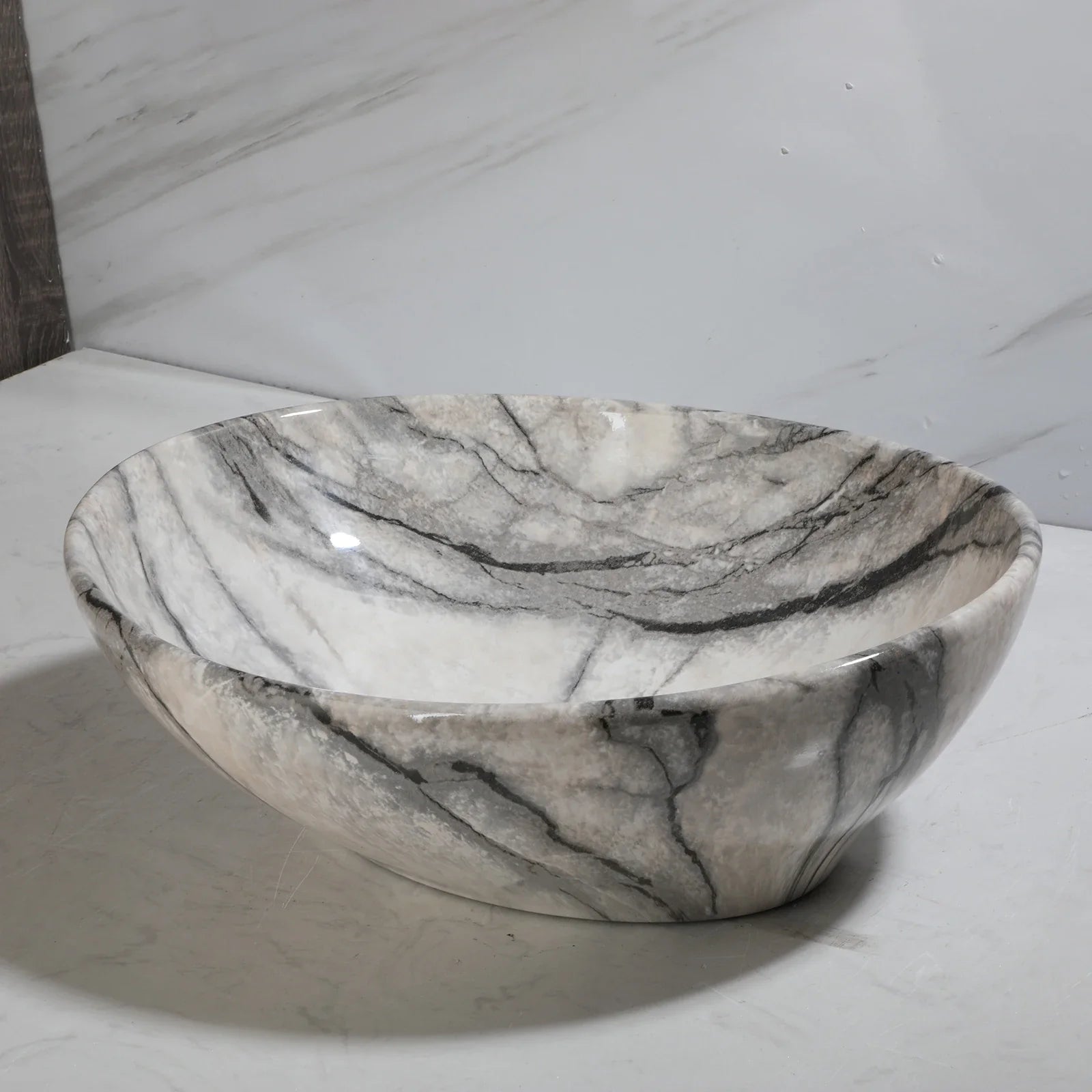 Torayvino Marble Pattern Ceramic Vessel Sink Set Matte Faucet