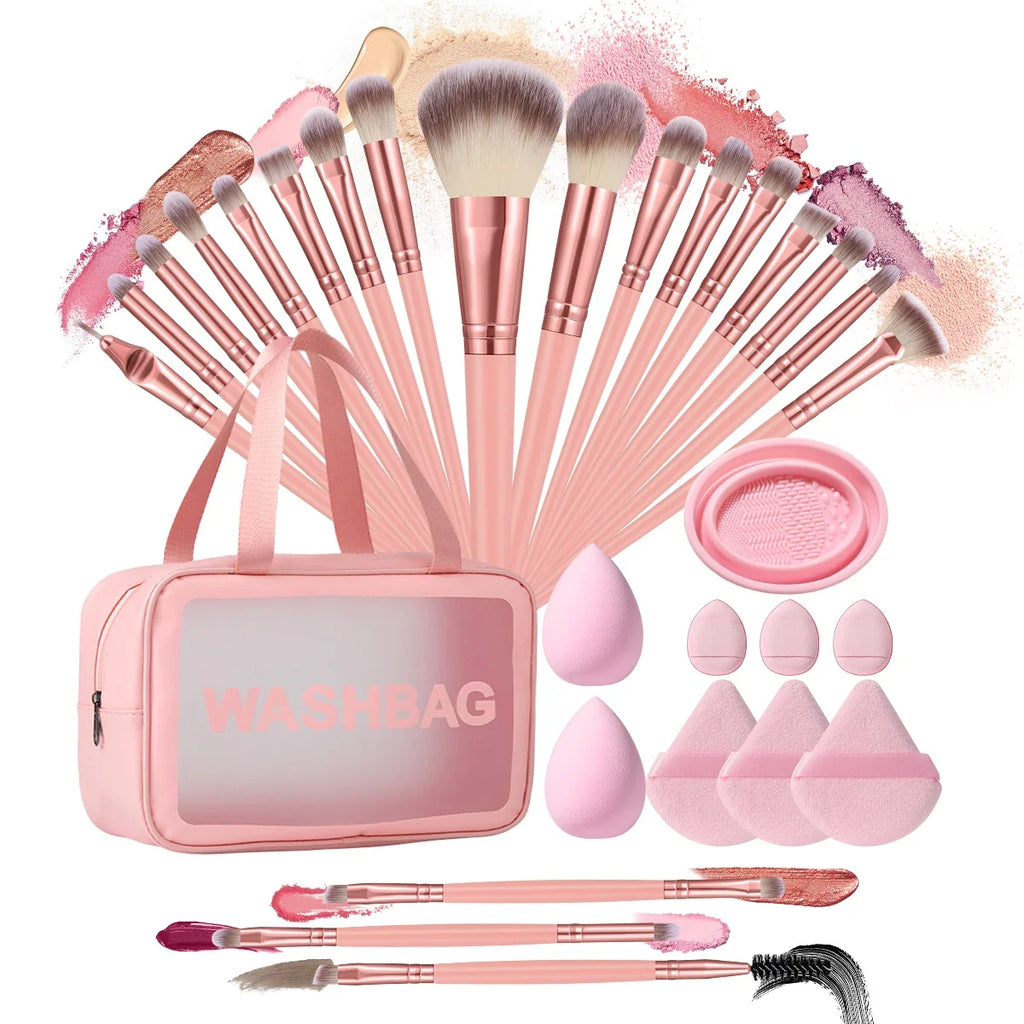 Makeup Tools Kit With Brushes Sponges Puffs And Cosmetic Bag