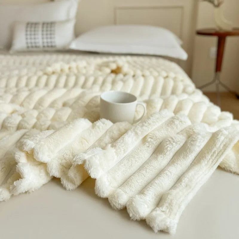 Solid  Colour Tutu Fleece Drawn Blanket Double-sided Flannel Multifunctional Leisure Blanket Office Lunch Break Blanket