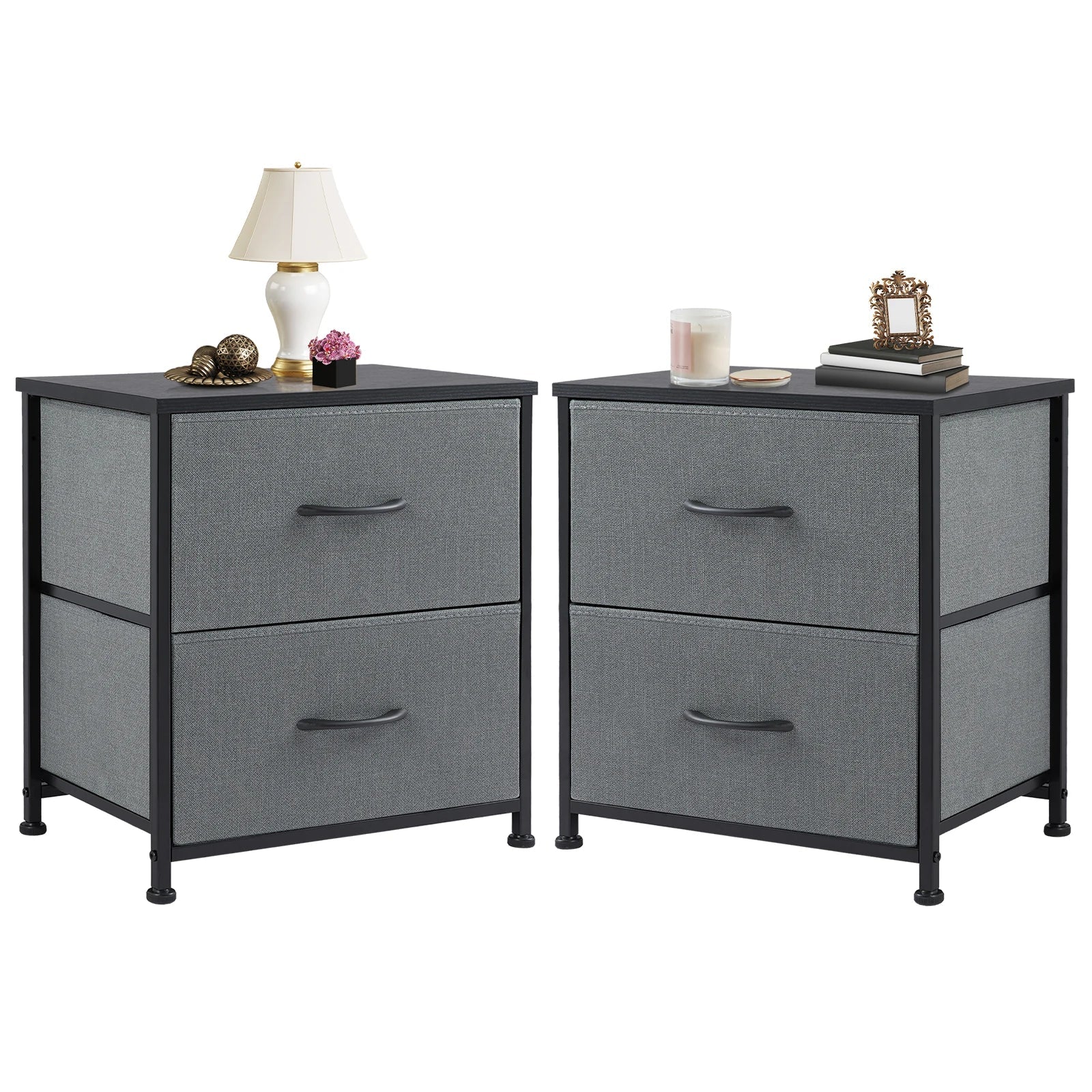 JHK Nightstand Bedside Table With Fabric Drawers And Storage