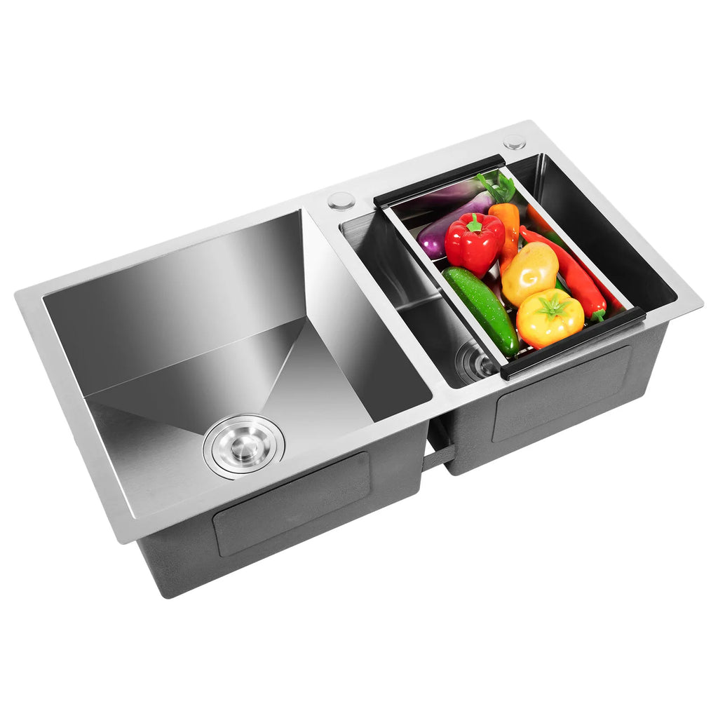 Stainless Steel Double Bowl Drop In Kitchen Sink With Noise Reduction