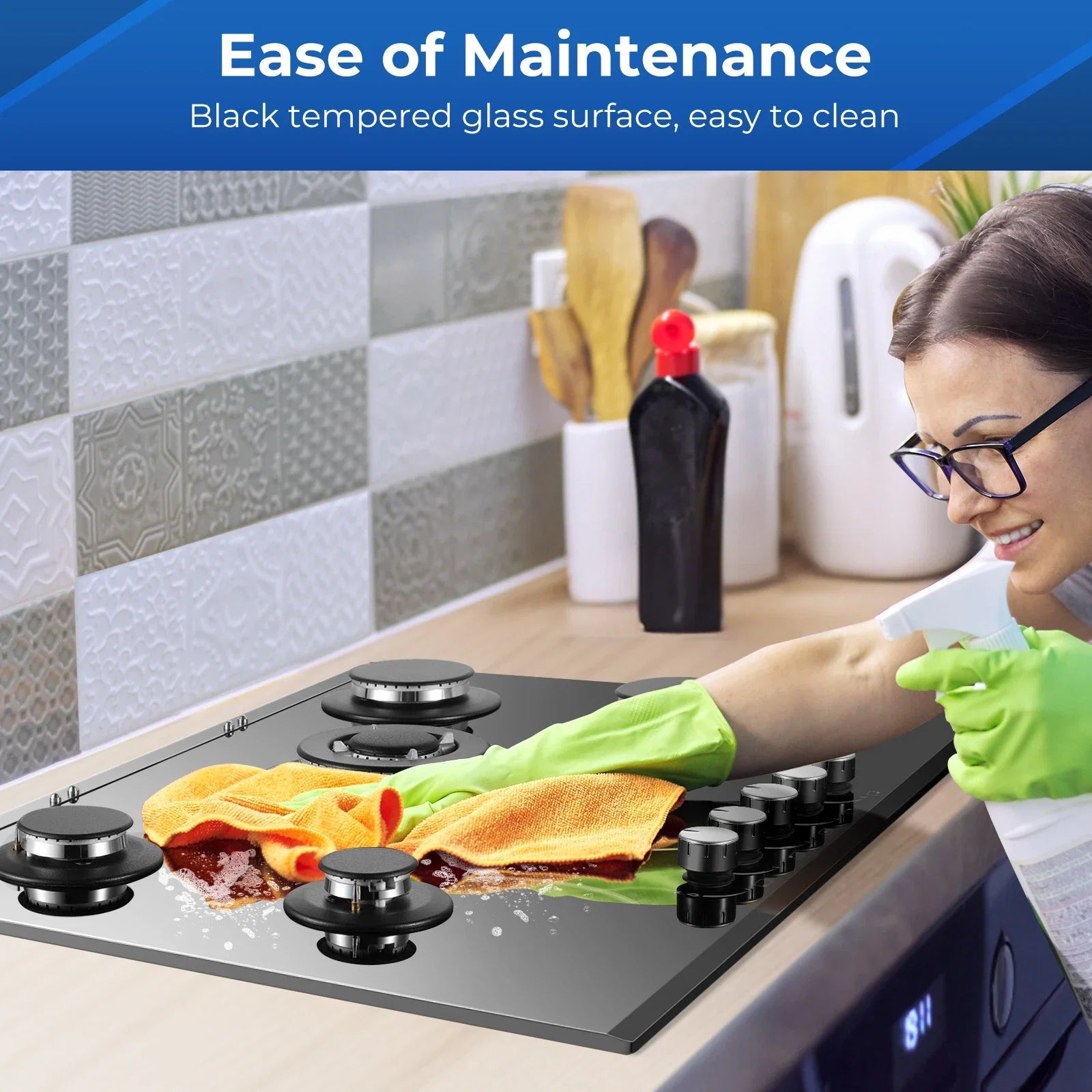 Tieasy Five-Burner Gas Cooktop Built-In NG LPG Thermocouple Protection