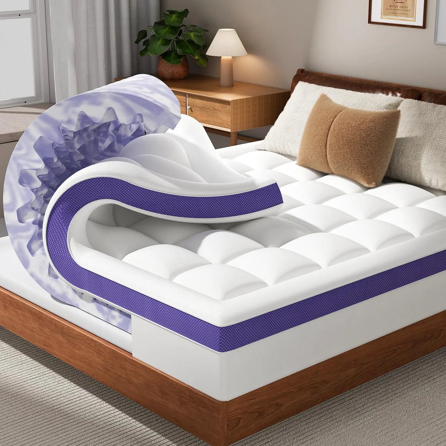 Dual-Layer Memory Foam Mattress Topper With Cooling Gel Pillow Top
