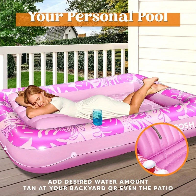 Joyfy Inflatable Pool Lounger Float With Pillow Sunbathing Bed