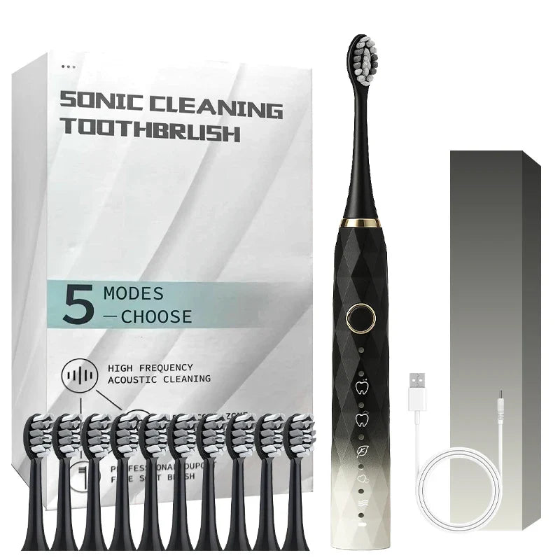 Electric Toothbrush Rotary With Timer Waterproof USB Rechargeable 10 Heads
