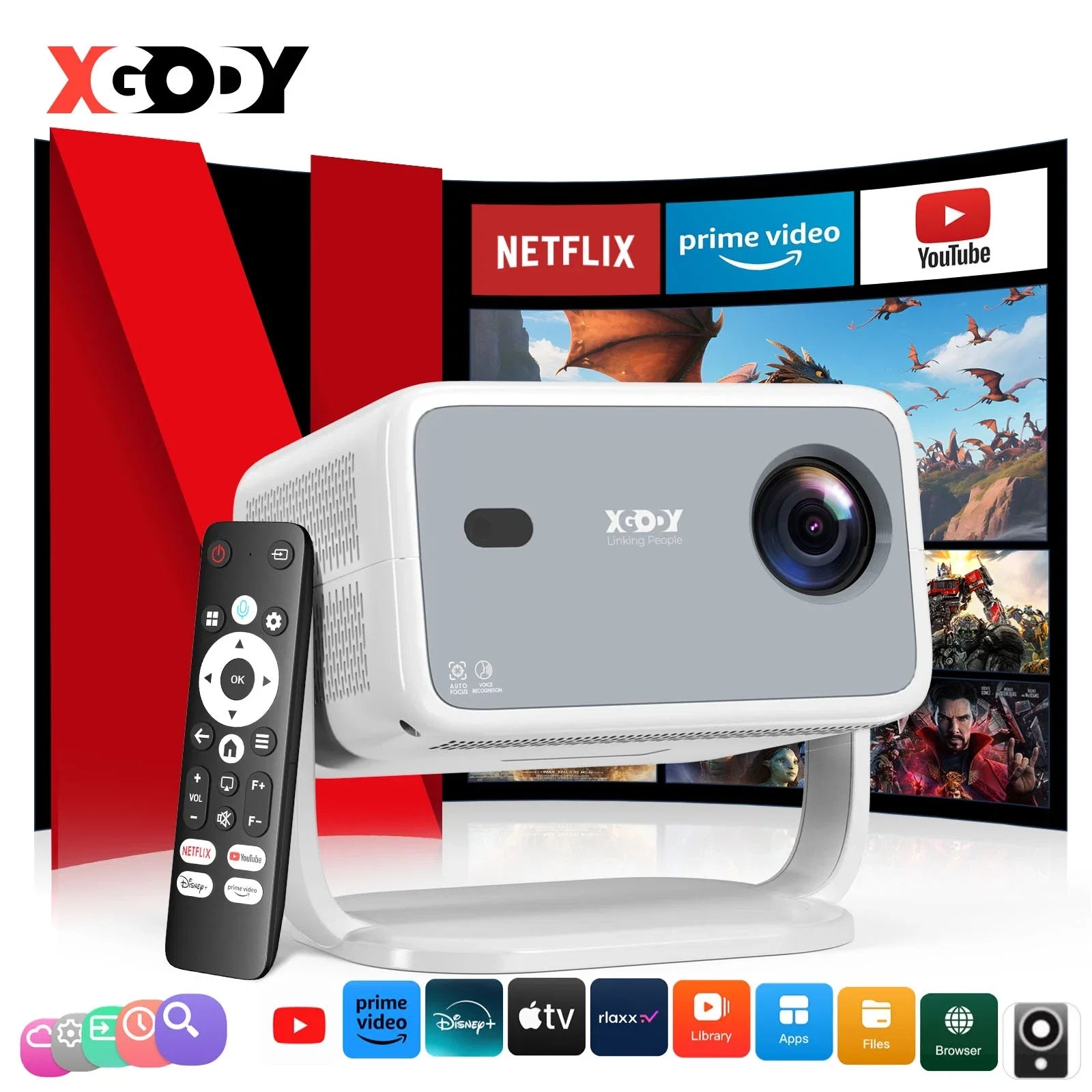 XGODY Netflix Official 4K Smart Projector With AI Voice Autofocus
