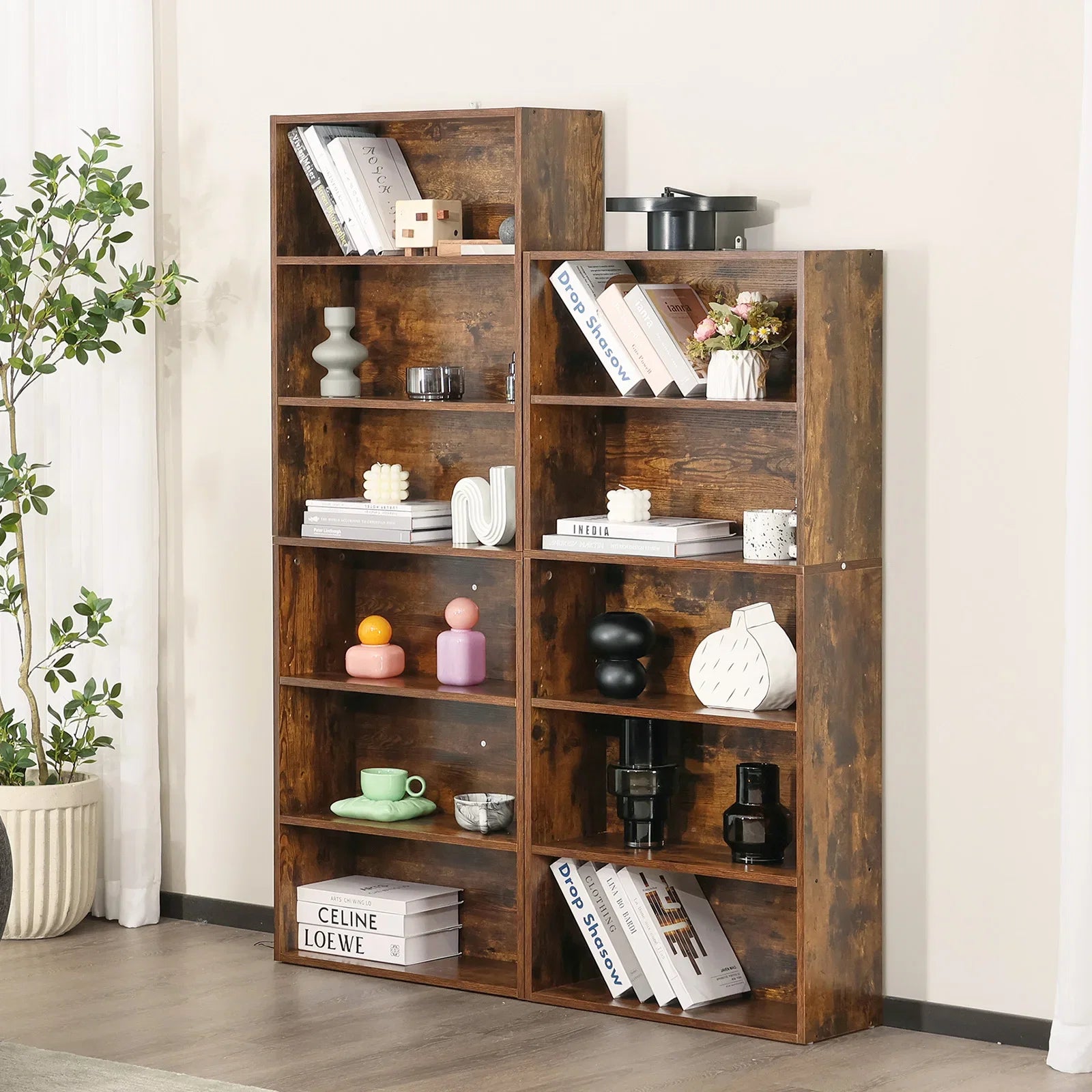 JHK 6 Tier Wooden Shelf Bookcase