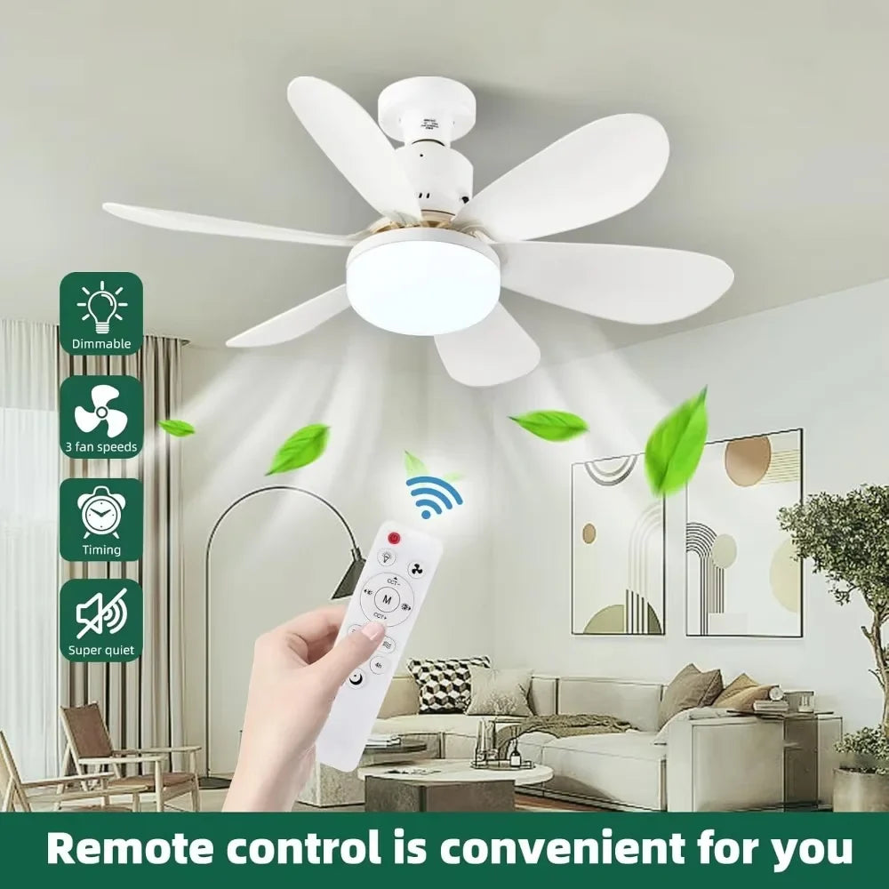 Ceiling Fan With Remote Control LED Light E27 Base