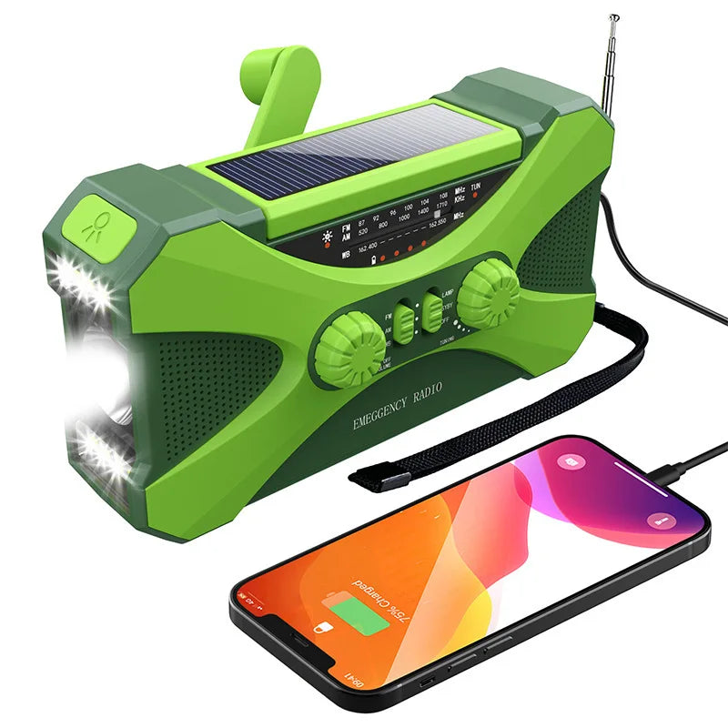 Solar Hand Crank Emergency Radio Green