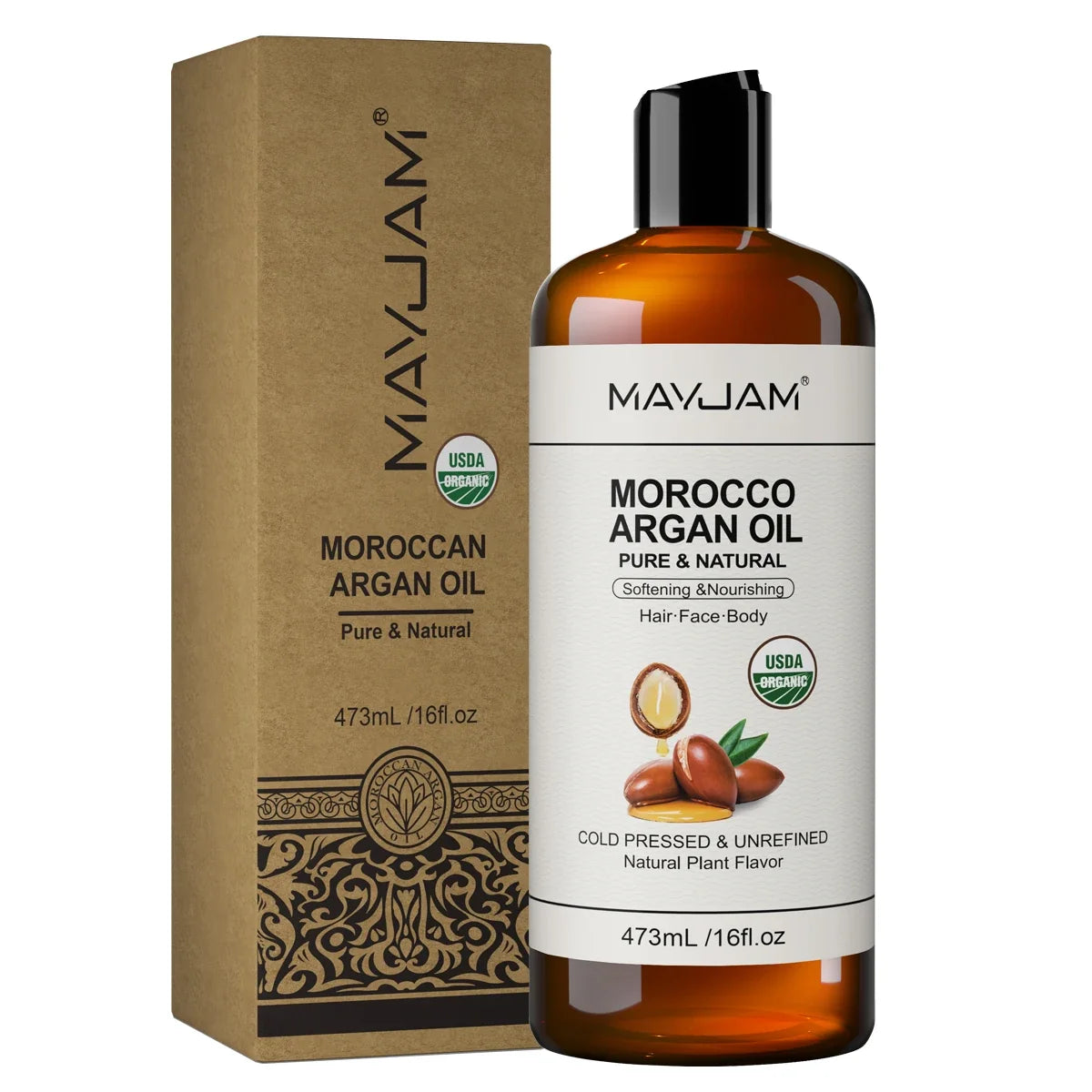 USDA Organic Coconut Oil for Skin Face Hair Cold-Pressed Sweet Almond Moroccan Argan Sunflower Seed Oil for Massage Moisturize