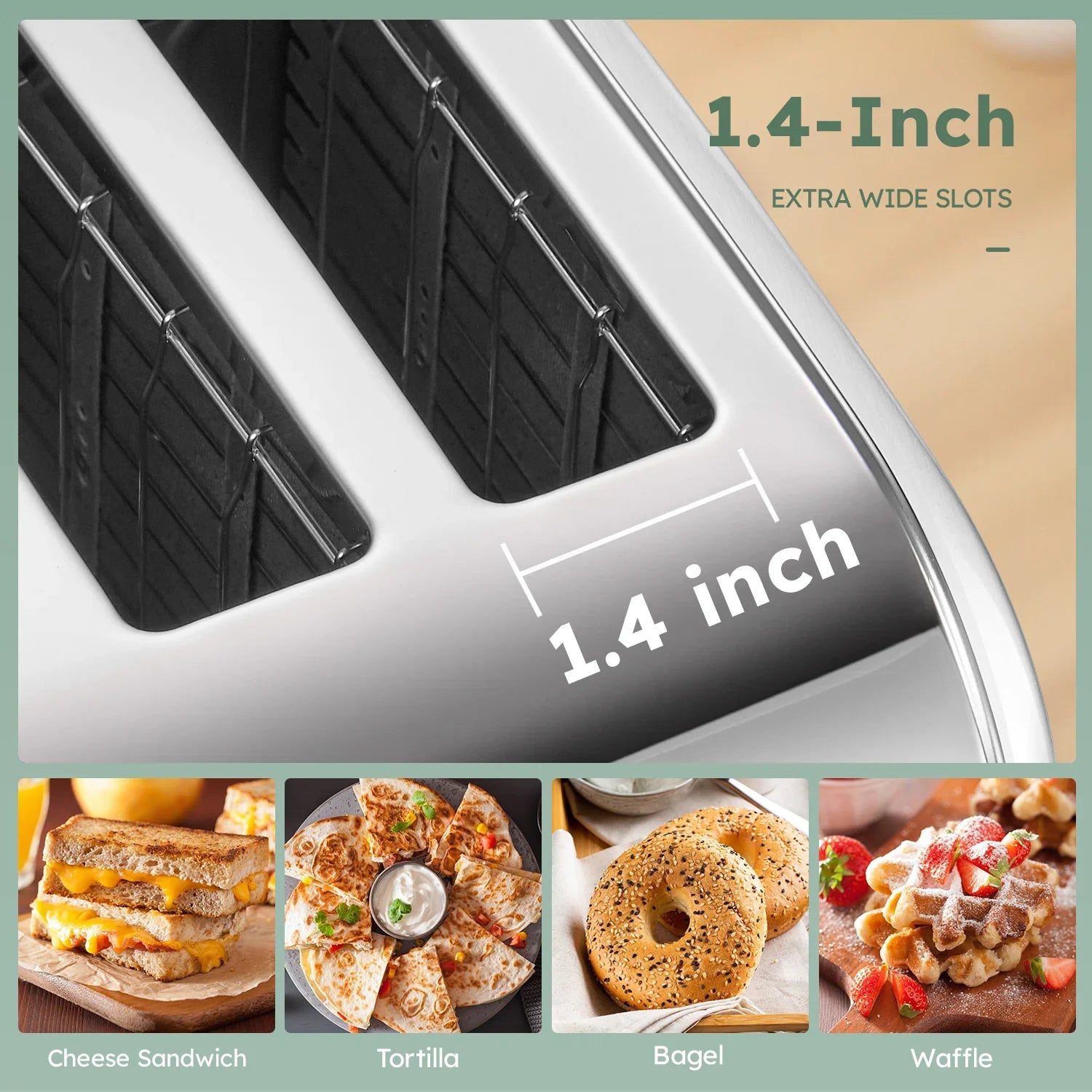 4-Slice Stainless Steel Toaster With Wide Slots Removable Crumb Tray