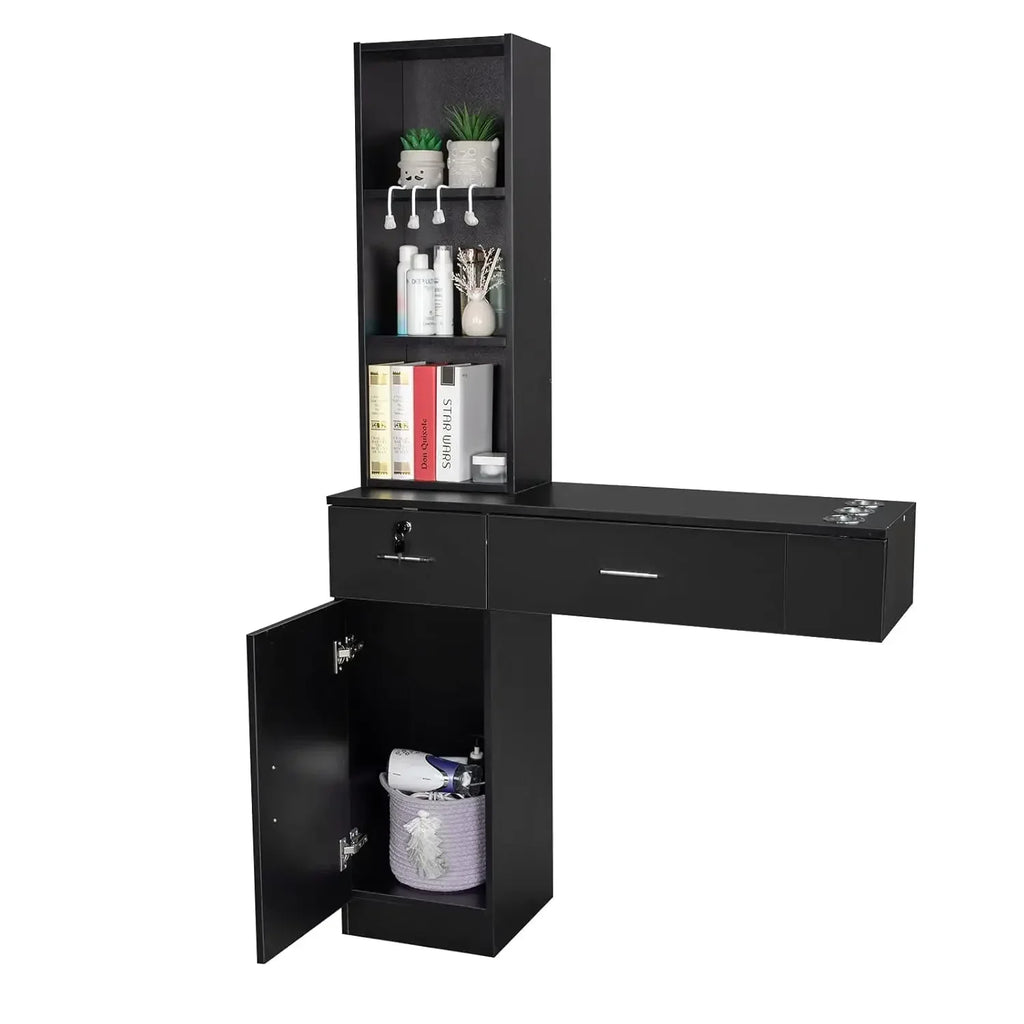 Wall Mount Barber Station With Storage Cabinet For Salons