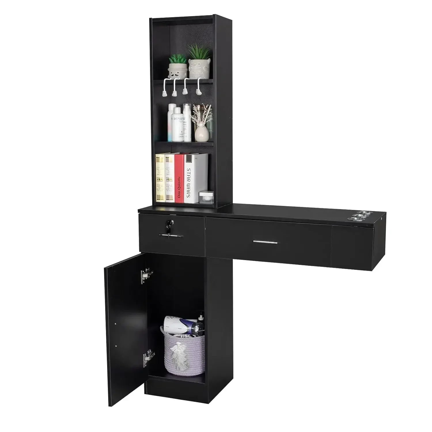 Wall Mount Barber Station With Storage Cabinet For Salons