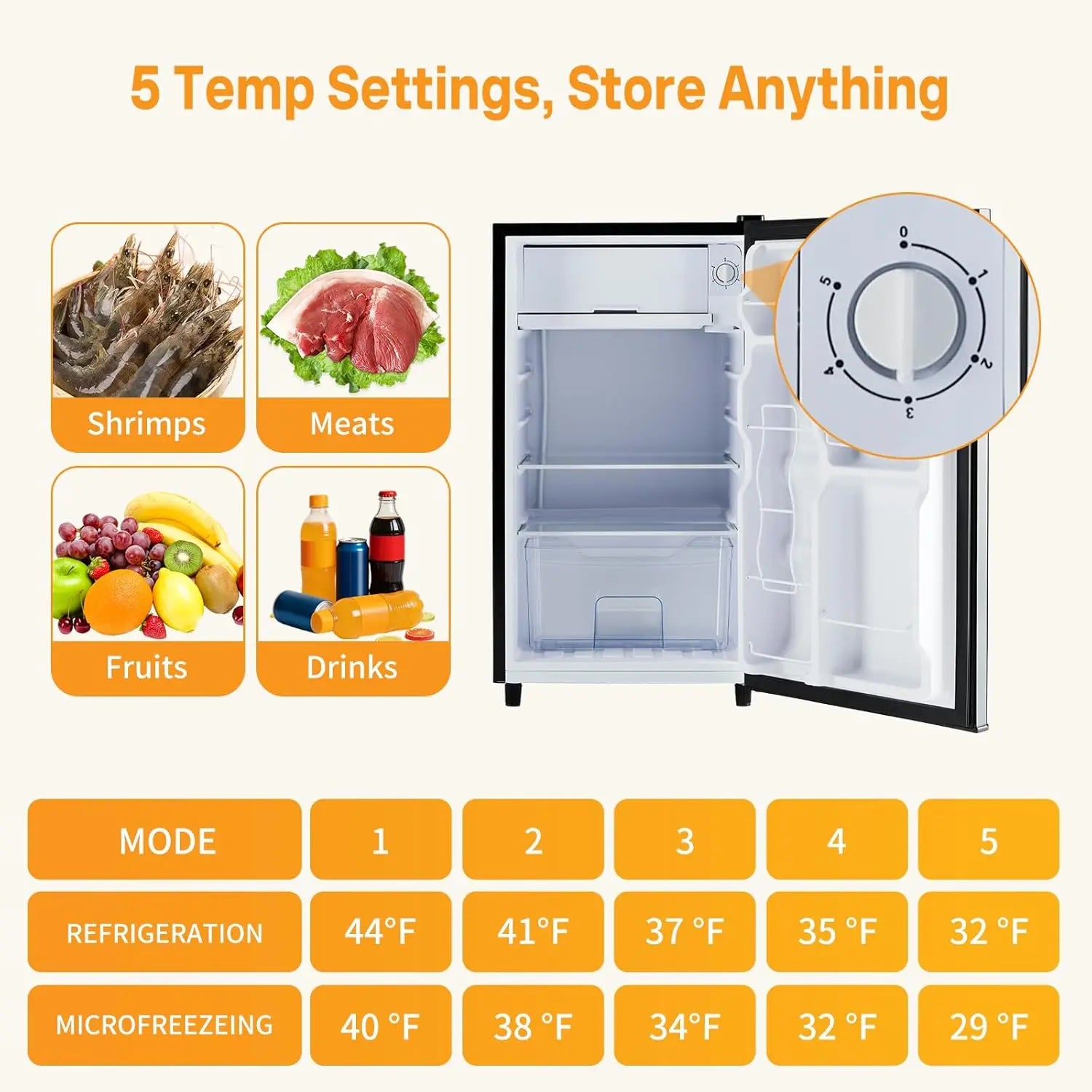 Mini Fridge With Freezer For Office Or Dorm Adjustable Thermostat
