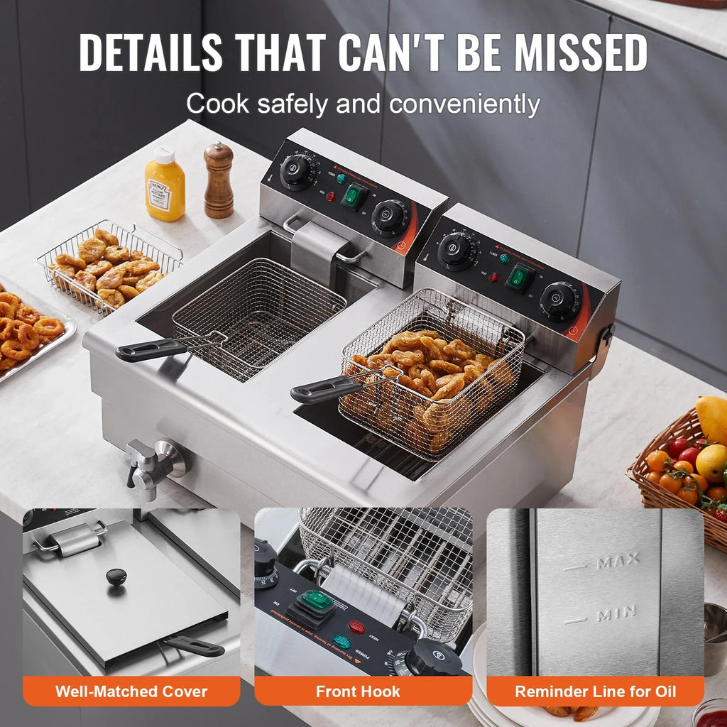 SucceBuy Electric Deep Fryer With Dual Removable Tanks