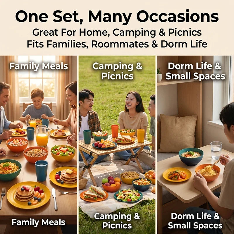Wheat Straw Dinnerware Set For Eight Unbreakable Microwave Safe