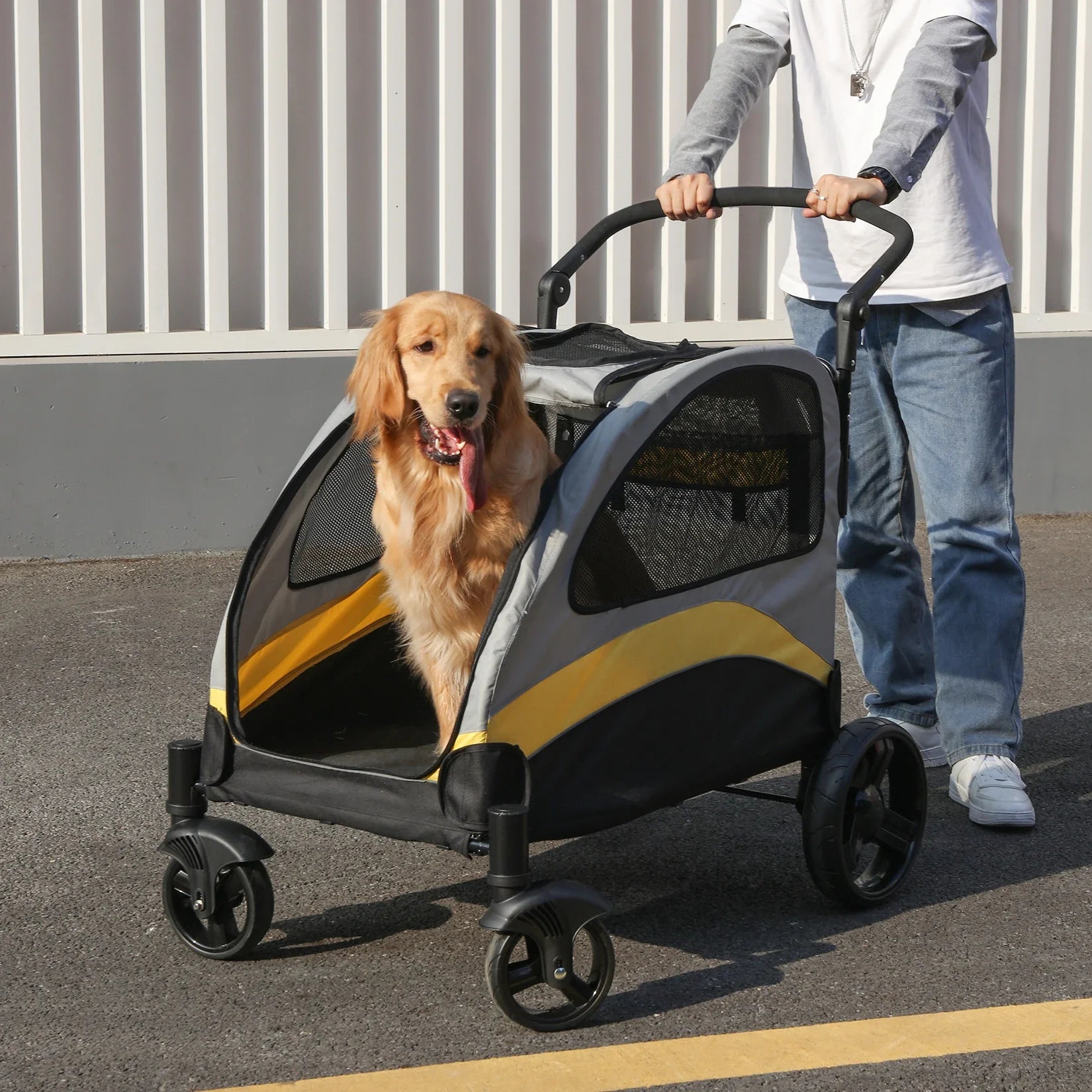 Portable Dog Stroller 4 Wheels Foldable Travel Carrier Outdoors