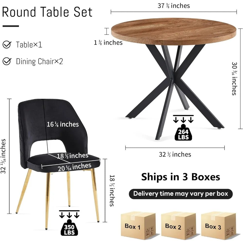 3-Piece Dining Table Set for 2 - Space Saving 37-Inch Round Table and Chairs,