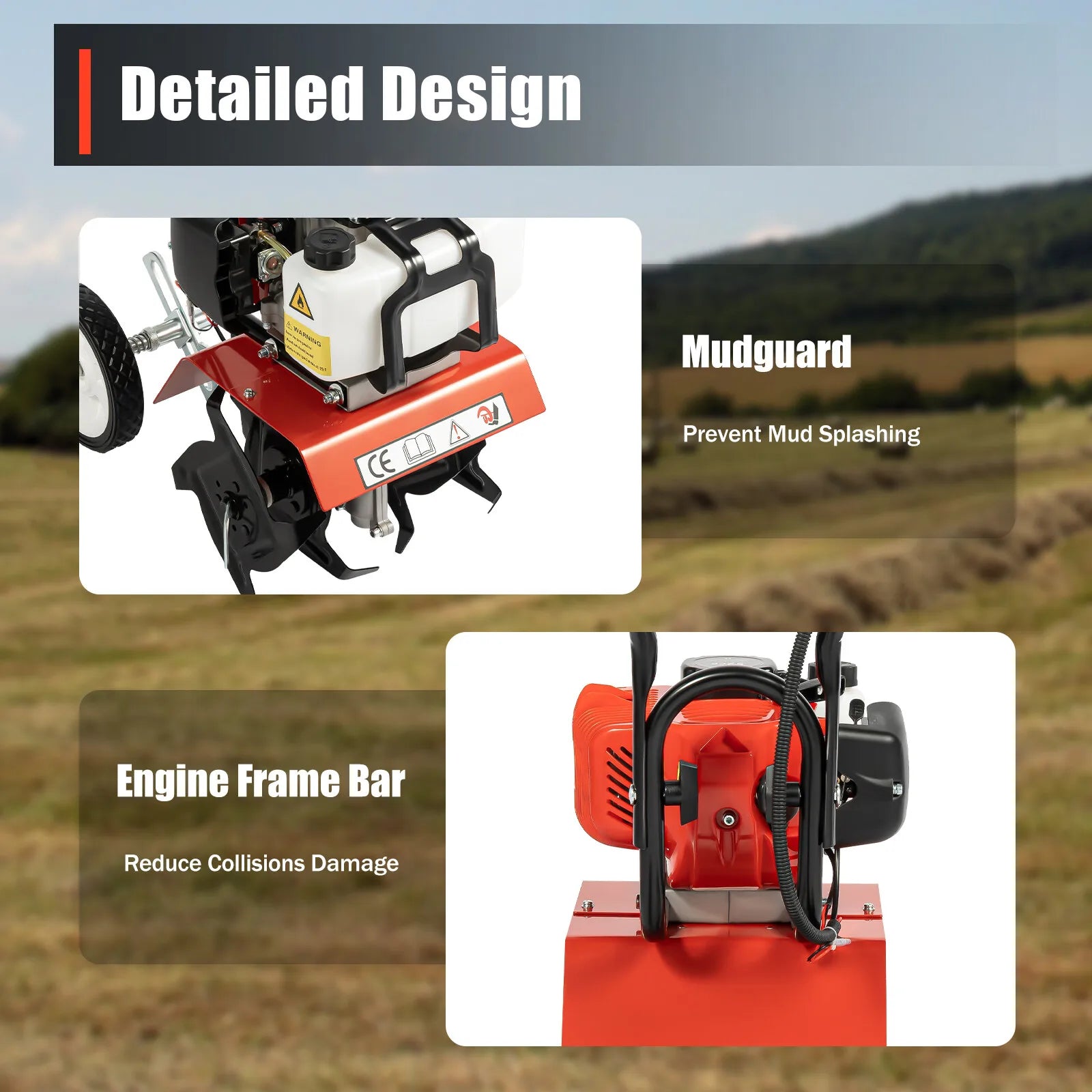 52cc Gas Powered Mini Cultivator With Rear Wheels