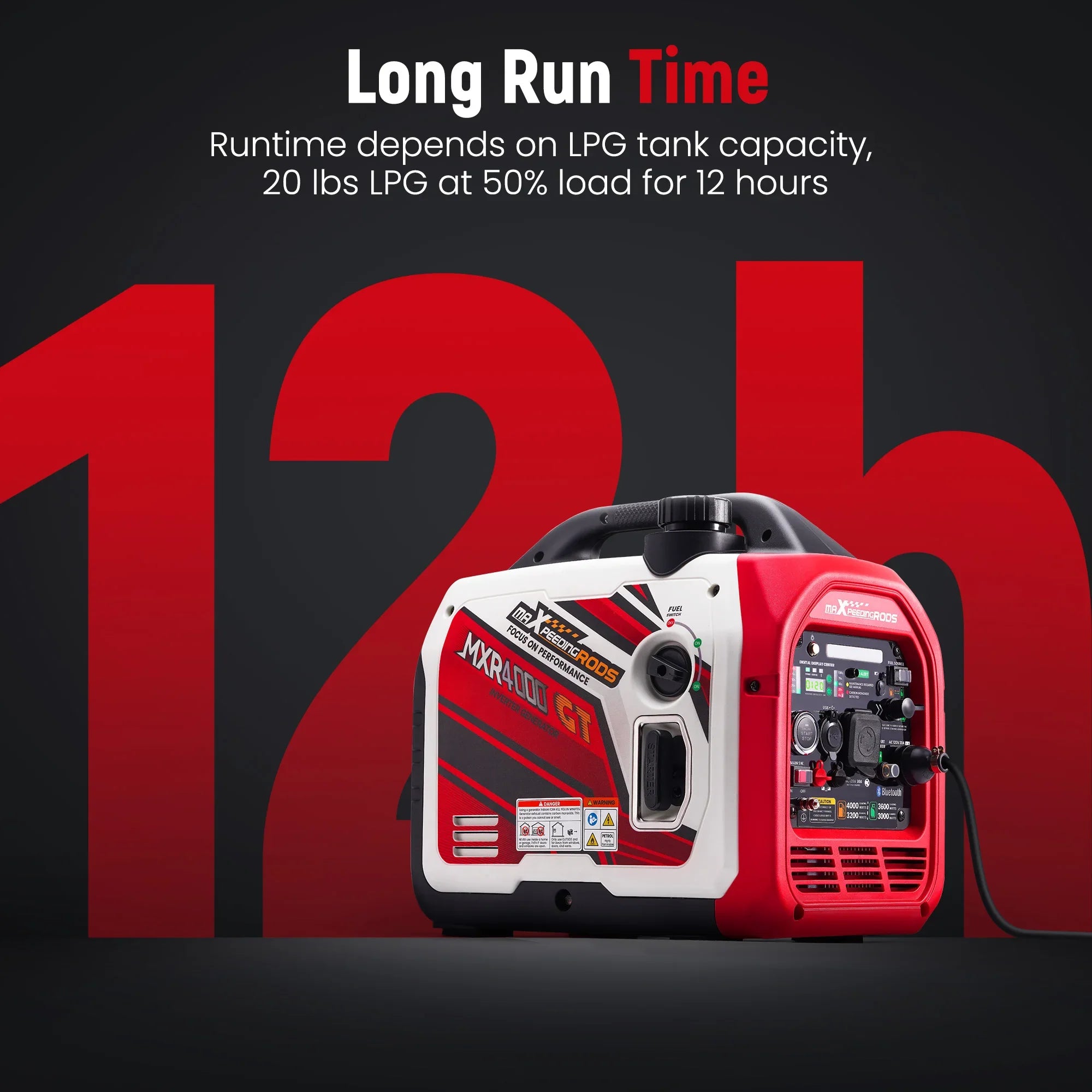 Maxpeedingrods 4KW Portable Dual Fuel Generator Inverter LPG Gas Bluetooth