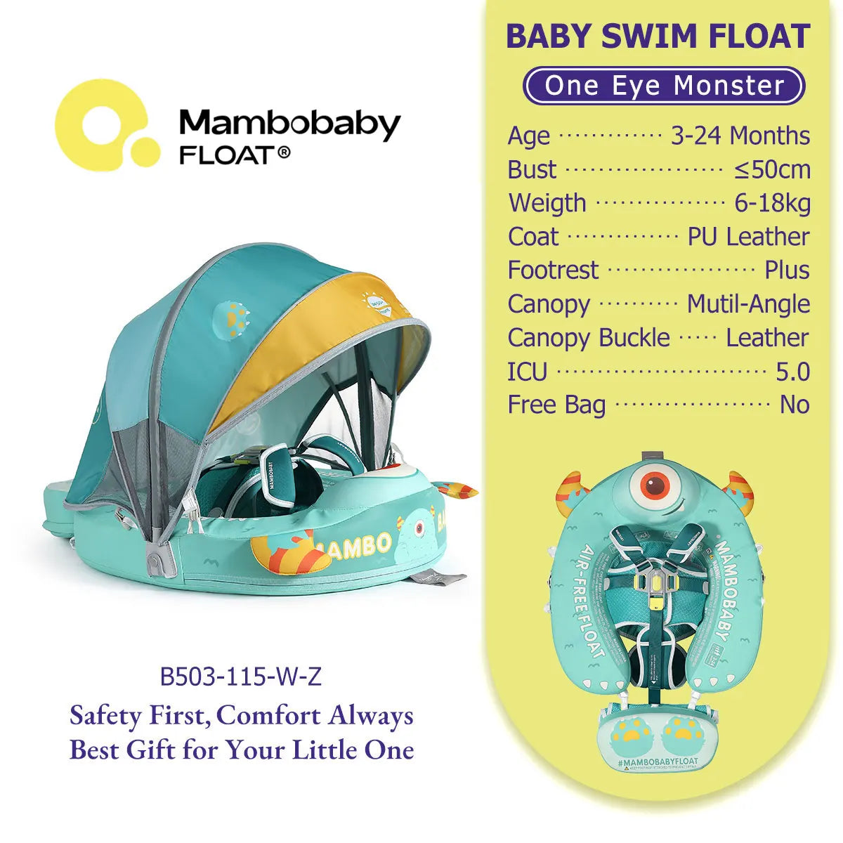 Mambobaby No Slip Safe Harness Baby Swim Float for Toddlers