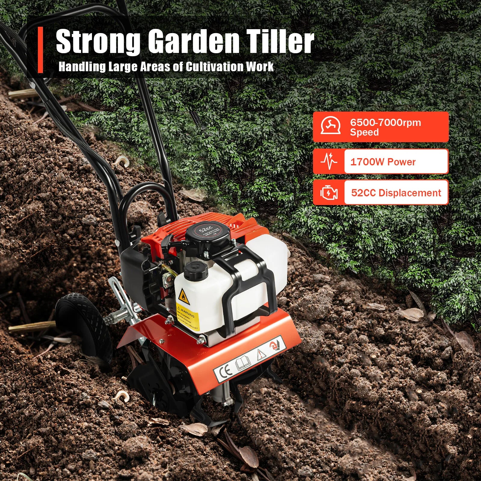 52cc Gas Powered Mini Cultivator With Rear Wheels