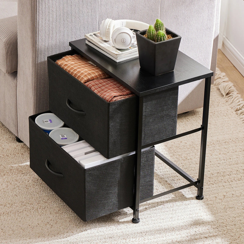 JHK Nightstand Bedside Table With Fabric Drawers And Storage