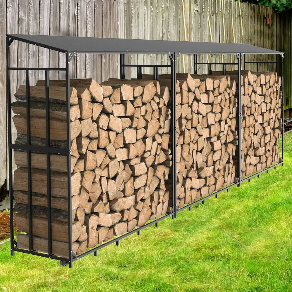 Heavy Duty Tall Metal Firewood Rack With Top Cover Outdoor