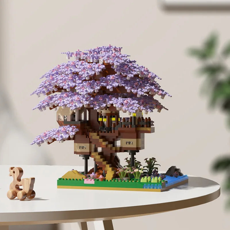 Pink cherry tree house building micro-particle building block classic model girl series difficult assembly toys