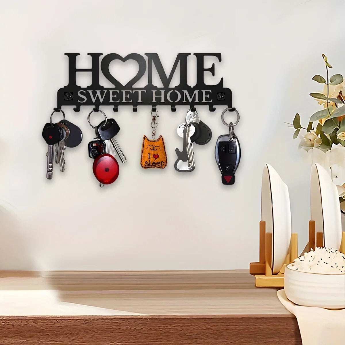 Metal Wall Mount Key Holder With Ten Hooks Design Style
