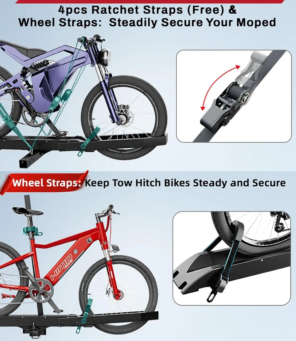 Ebike Rack With Ramp Foldable Tow Hitch Carrier For Two Fat Tire Bikes 300lb