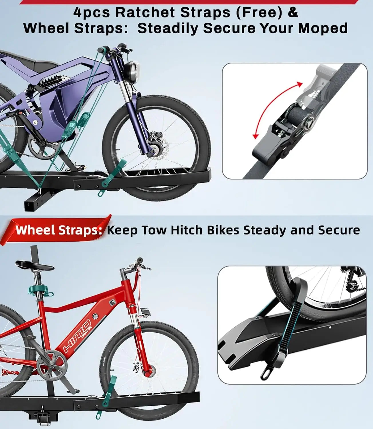 Ebike Rack With Ramp Foldable Tow Hitch Carrier For Two Fat Tire Bikes 300lb