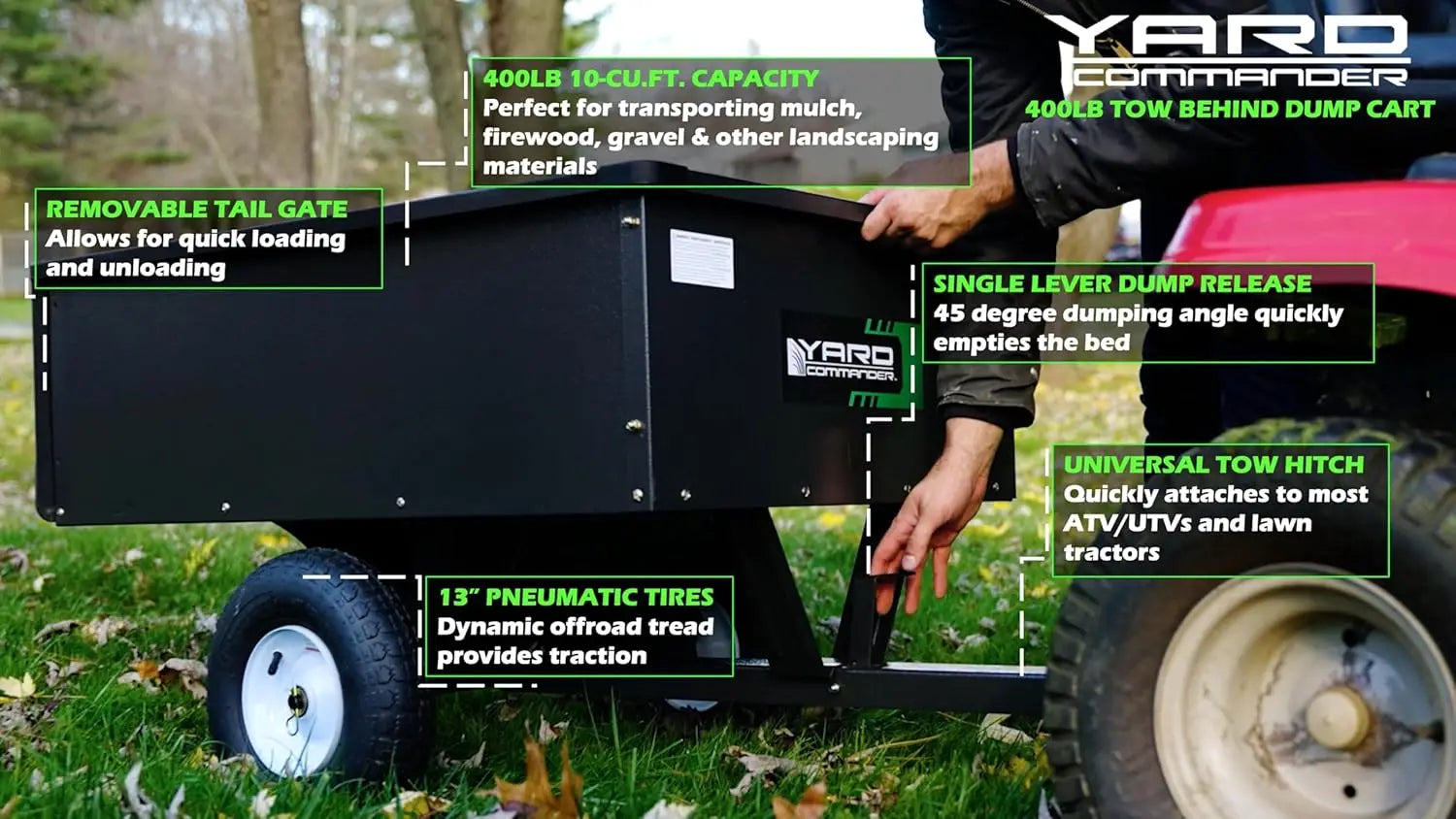 XMSJ Heavy Duty Tow Behind ATV Trailer DumpCart Garden Utility