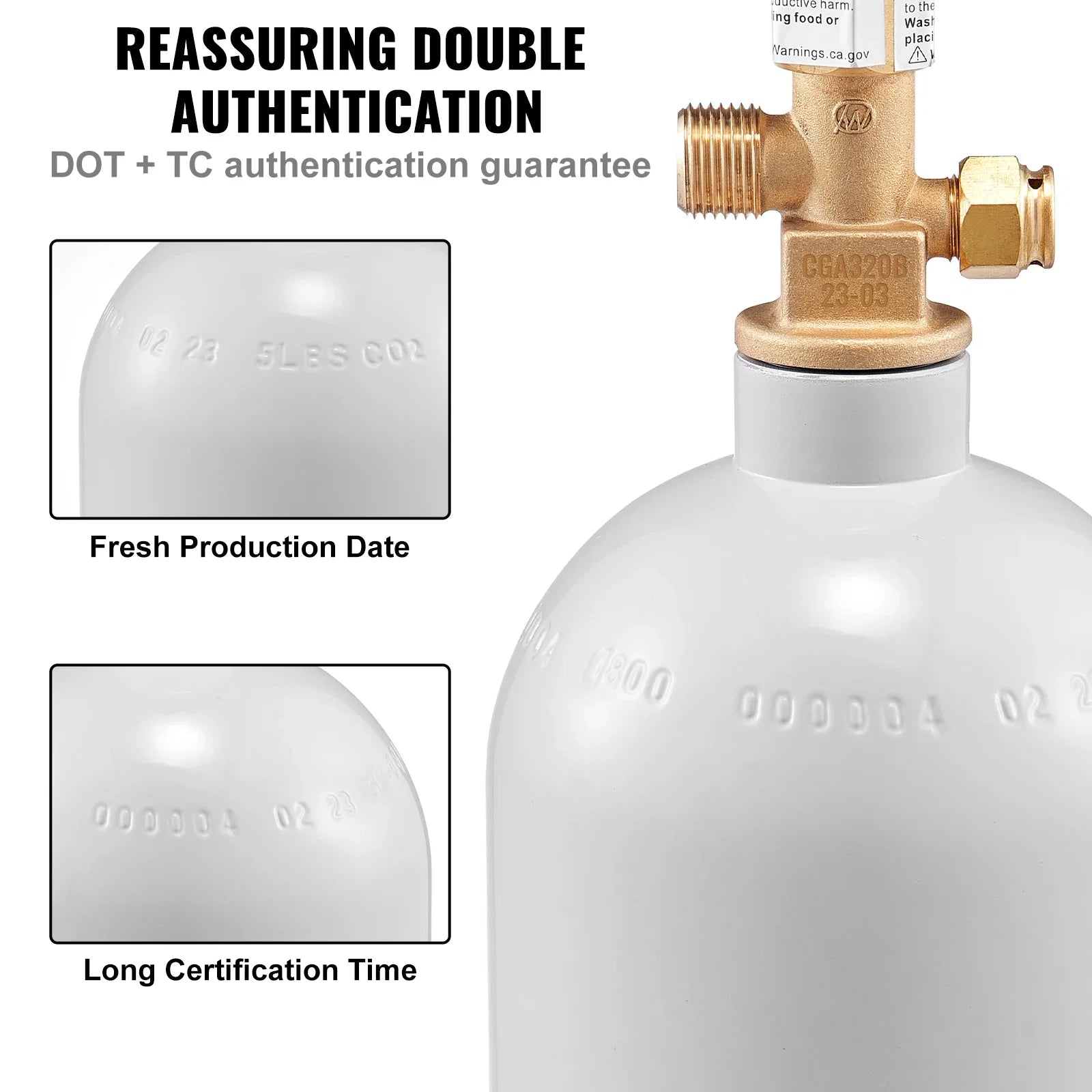VEVOR CO2 Tank Aluminum Gas Cylinder CGA320 Valve Spray Coating