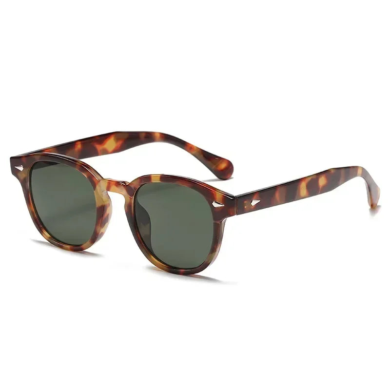 Retro Round Sunglasses Rivet Design UV400 Leopard Print