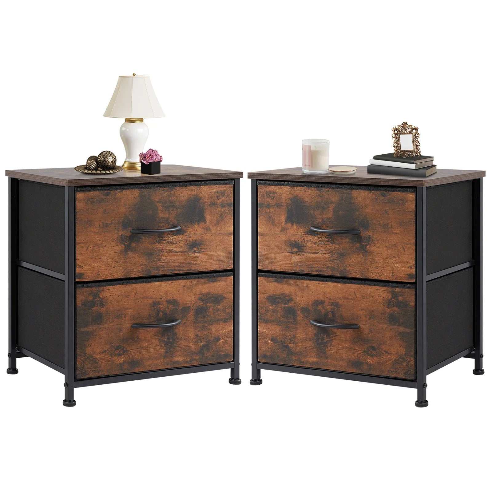 JHK Nightstand Bedside Table With Fabric Drawers And Storage